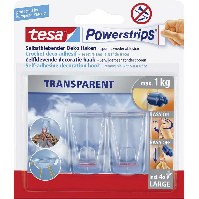 Image of Tesa - powerstrips® Gancio adesivo grande Trasparente Contenuto: 2 pz.