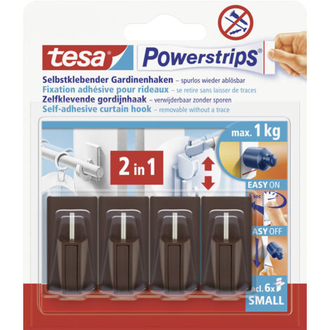 tesa Gardinenhaken Powerstrip 4er-Set, braun Powerstrip