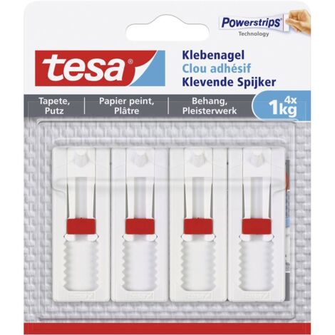 Tesa – Gel de collage réglable blanc – Lot de 4 clous adhésifs – Pour surfaces texturées sensibles – Retrait sans traces