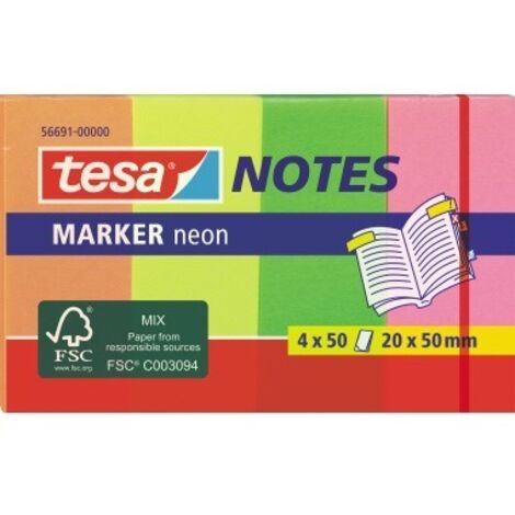 TESA Haftmarker tesa® Marker Notes Neon 50 x 20 mm (B x H) pink grün orange gelb 50 Bl./Block 4Block/Pack.