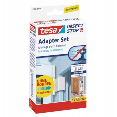 tesa Insect Stop Adattatore Zanzariera per Porte e Finestre, Per telai ALU Comfort tesa, Set di morsetti per il montaggio del telaio senza foratura o viti, Bianco