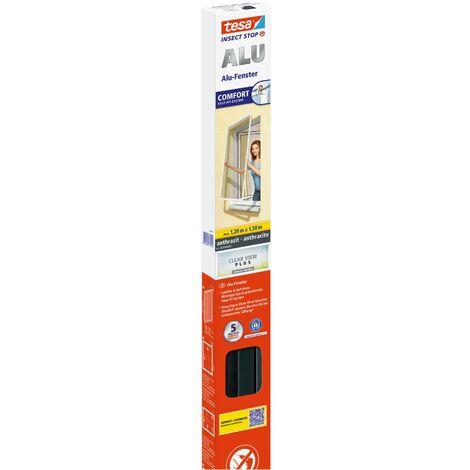 tesa Insect Stop ALU Comfort Zanzariera per Finestre - Con Telaio Regolabile in Alluminio - Senza Perforazione - Bianco - 120 cm x 150 cm
