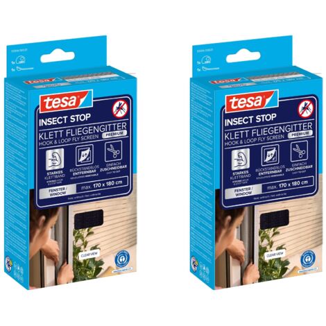 tesa Insect Stop COMFORT Moustiquaire pour fenêtre - Moustiquaire auto-adhésive avec bande Velcro - Moustiquaire sans percer, anthracite (transparent) 170 cm x 180 cm -2pcs