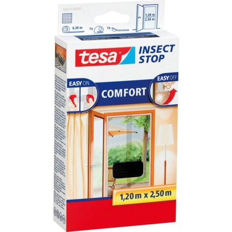 tesa Insect Stop Hook & Loop Comfort Zanzariera per Porte, Senza forature, Rimovibile senza lasciar tracce e lavabile, Antracite, 2 reti da 65 cm x 250 cm