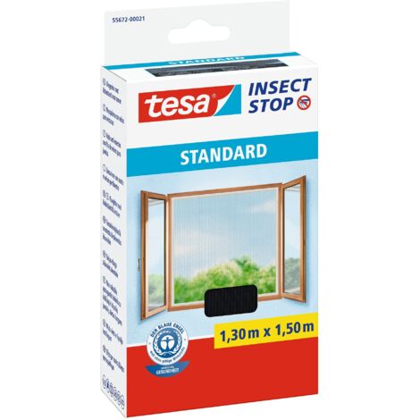 Tesa Insect Stop Zanzariere Attacca & Stacca STANDARD per Finestre - Zanzariera Adesiva - Rete per Zanzariera Regolabile a Piacere - Antracite, 130 cm x 150 cm