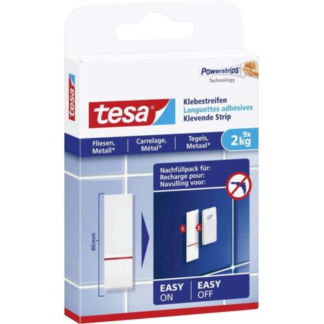 tesa Klebestreifen für Fliesen und Metall 9 Stück, Traglast 2 kg Haken, Ösen & Nieten