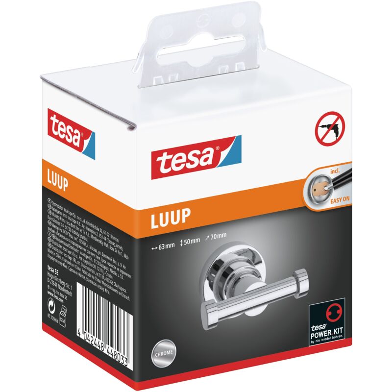 Luup crochet serviette, chromé – sans perçage, solution incluse – 63x50x70 mm - Tesa