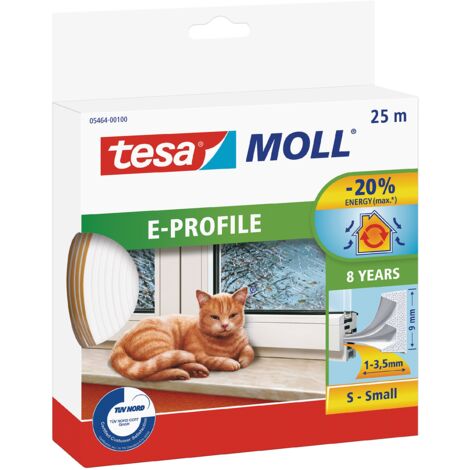 Tesa Moll E-Profile Seal - Gomma Sigillante per L'Isolamento degli Spazi tra Porte e Finestre - Bianco - 25 m x 9 mm x 4 mm