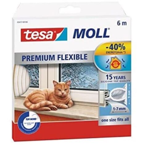 Tesa Moll Premium Flexible - Nastro Sigillante per L'Isolamento di Porte e Finestre - Trasparente - 6 m x 9 mm x 7 mm
