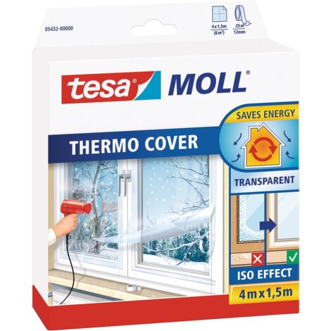 Tesa Moll Thermo Cover Window Pellicola Isolante per Finestre - Isolante Termico Trasparente per le Finestre - Include Nastro Biadesivo per Una Facile Installazione - 4 m x 1.5 m