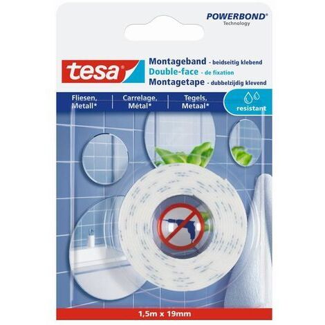 tesa Montageband 1,5 m x 19 mm, weiß Montagekleber