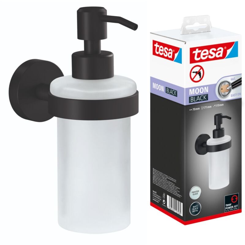Moon black Distributeur de savon à Pompe, noir mat, verre satiné 200 ml - Salles de Bains Modernes et de Style Industriel - Sans Perçage - 171 mm x