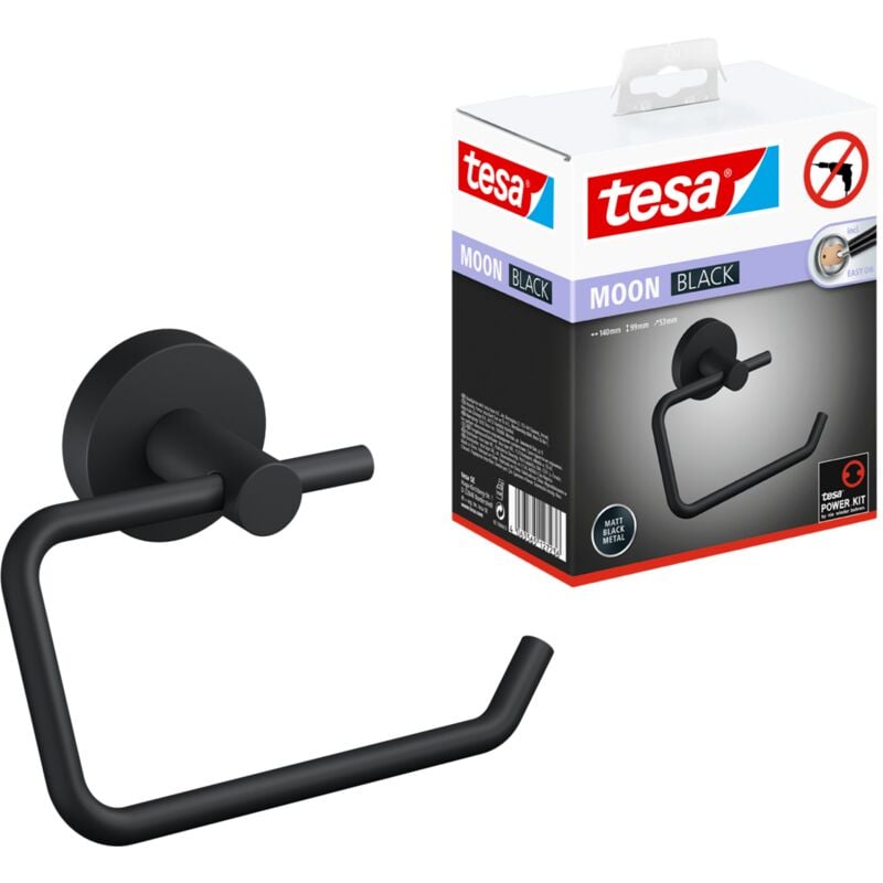 Tesa - moon black Porte Rouleau Papier Toilette, Noir Mat - Dérouleur Sans Couvercle pour Salles de Bains Modernes et de Style Industriel - Sans