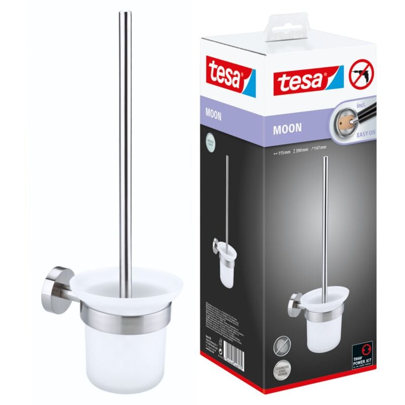 Moon brosse wc, acier inoxydable, adhésif, 390mm x 115mm x 147mm - Tesa