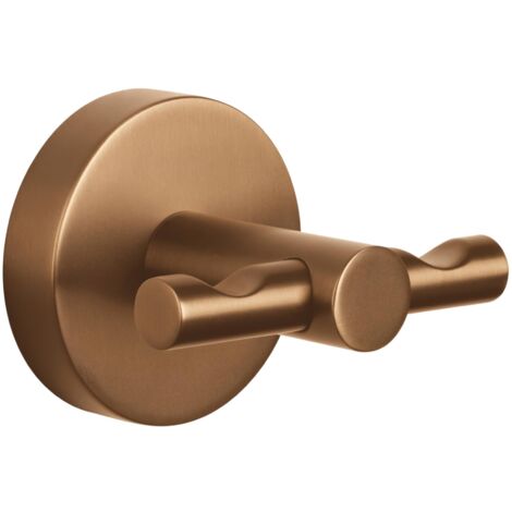 tesa MOON Gancio per accappatoio in bronzo spazzolato - Gancio autoadesivo in metallo rivestito in PVD - non richiede foratura, soluzione adesiva inclusa - 50 mm x 65 mm x 53 mm
