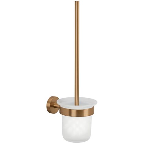 tesa MOON Set WC, Supporto e scopino WC in bronzo spazzolato e vetro satinato - autoadesivo, in metallo rivestito in PVD - non richiede foratura, soluzione adesiva inclusa - 379 mm x 112 mm x 145 mm