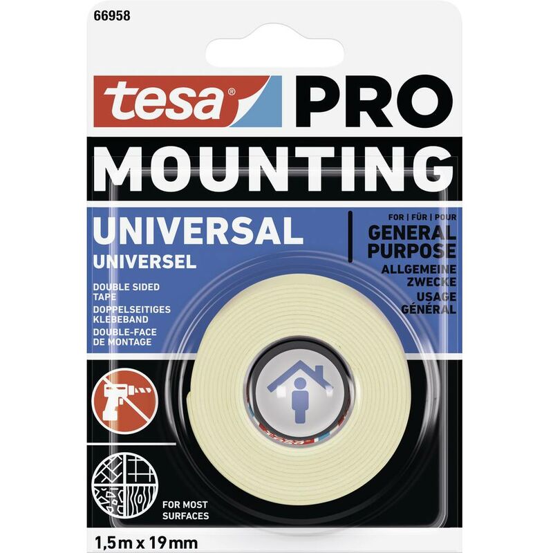 Image of Tesa - Mounting pro Universal 66958-00000-00 Nastro per fissaggio Bianco (l x l) 1.5 m x 9 mm 1 pz.