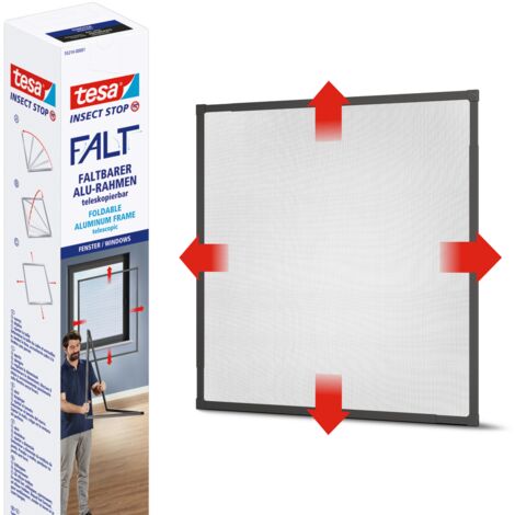 Tesa – Moustiquaire de fenêtre anthracite 1,4 m x 1,4 m – Cadre en aluminium pliable – Montage sans outils – Protection contre insectes - Y482972