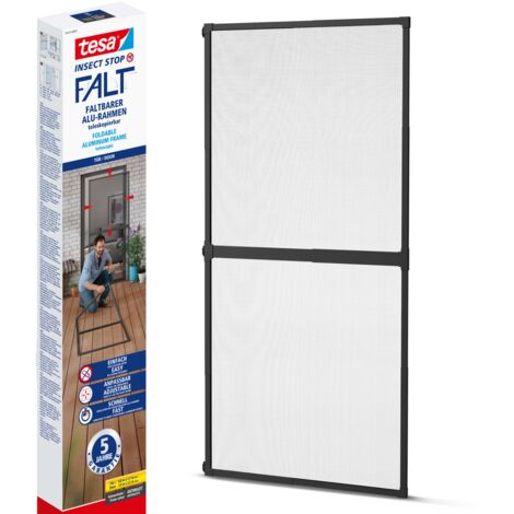 Tesa – Moustiquaire pour porte avec cadre pliable – Cadre alu réglable 80x220 cm – Protection contre les insectes – Installation rapide
