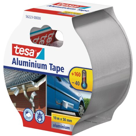 tesa Nastro in Alluminio per Riparazioni - Nastro adesivo multiuso - Per uso interno ed esterno - Extra adesivo e resistente - Colore: Argento - 10 m x 50 mm