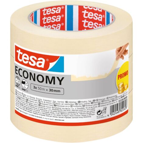 tesa Nastro per Mascheratura ECONOMY EcoLogo - Nastro in Carta per Mascheratura, Rimozione senza Residui per 4 Giorni, senza Solventi - Sottile, 3x 50 m x 30 mm