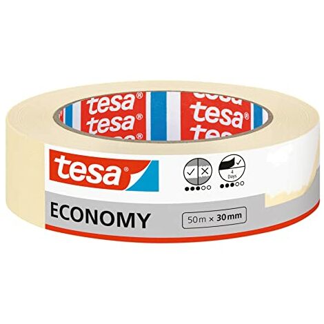 tesa Nastro per Mascheratura ECONOMY EcoLogo - Nastro in Carta per Mascheratura, Rimozione senza Residui per 4 Giorni, senza Solventi - Sottile, 50 m x 30 mm
