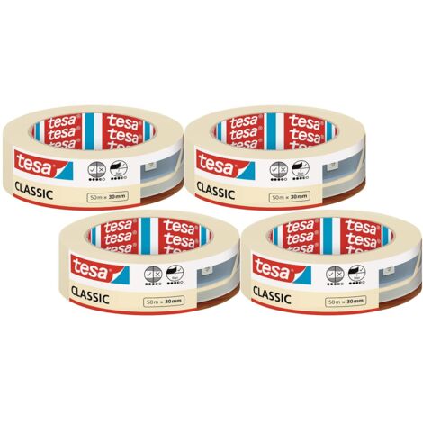 tesa Nastro per Mascherature CLASSIC, Nastro adesivo per lavori di pittura, Senza solventi, rimovibile senza lasciare residui, 4x 50 m x 30 mm