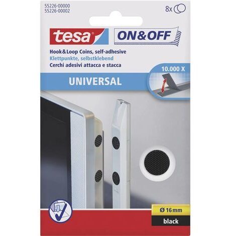 tesa On & Off pastilles Velcro autocollantes, noires, Ø16 mm, 8 pièces