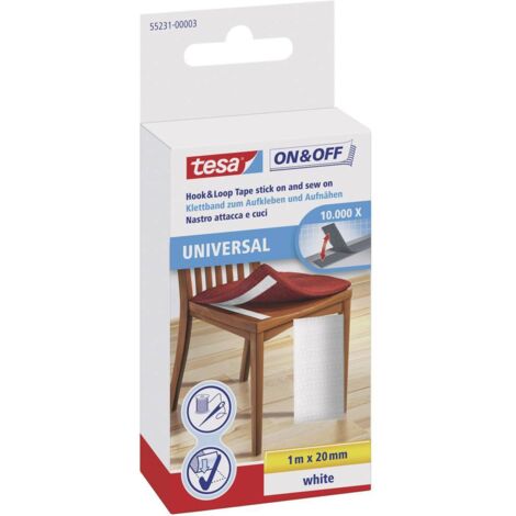 Tesa On & Off Velcro Cucire E Incollare Universale Bianco 1M X 20Mm