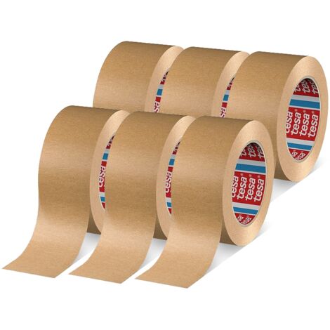 tesa Pack 4713 - Confezione da 6 nastri di carta per sigillare imballaggi, riciclabili e privi di solventi, colore marrone, 6 rotoli da 50 m x 50 mm