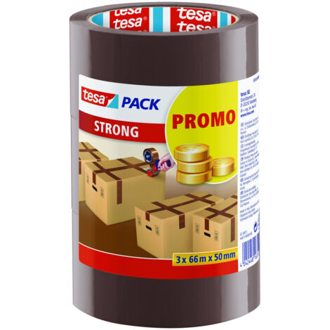 tesa Pack Strong 3 x (66 m x 50 mm), braun Packband