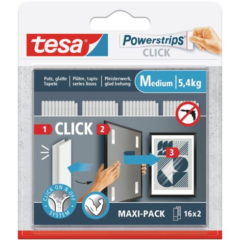 Tesa – Patins adhésifs Velcro pour fixation amovible – 20mm x 80mm – Force adhésive 5.4kg – Pour cadres et décorations murales