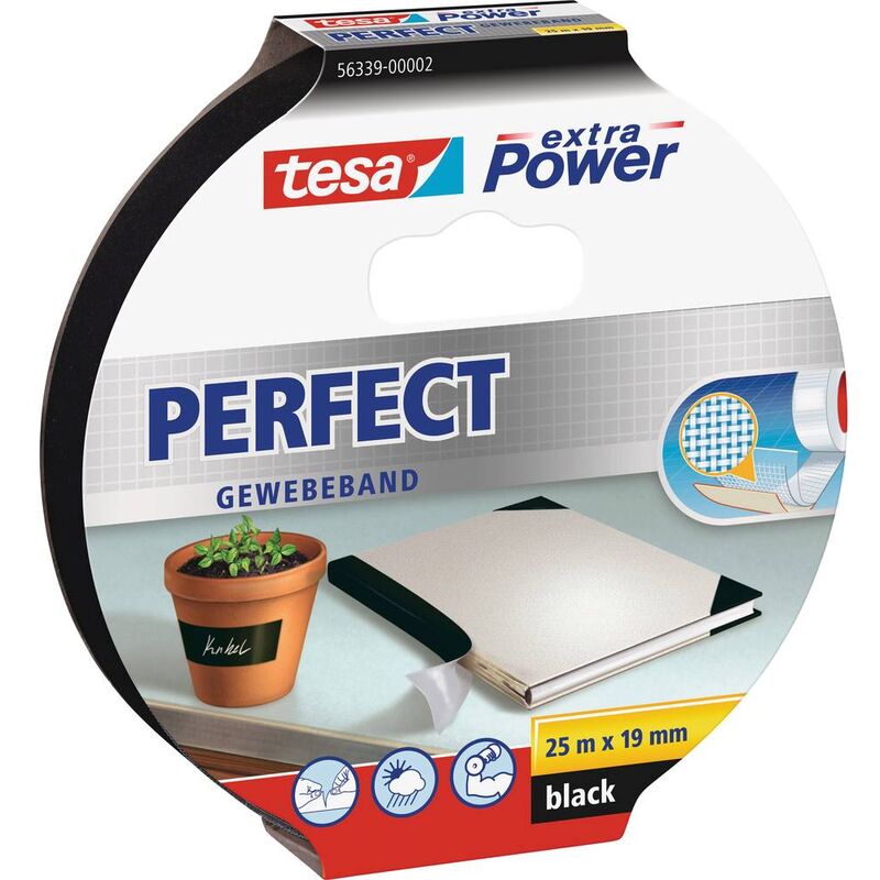 Image of tesa PERFECT 56339-00002-01 Nastro in tessuto tesa® extra Power Nero (L x L) 25 m x 19 mm 1 pz.