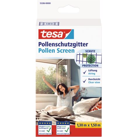 tesa Pollenschutzgitter - zuschneidbarer, transparenter Pollenschutz für Allergiker - für nach innen öffnende Fenster - inkl. selbstklebendem Klettband - Anthrazit - 130 cm x 150 cm