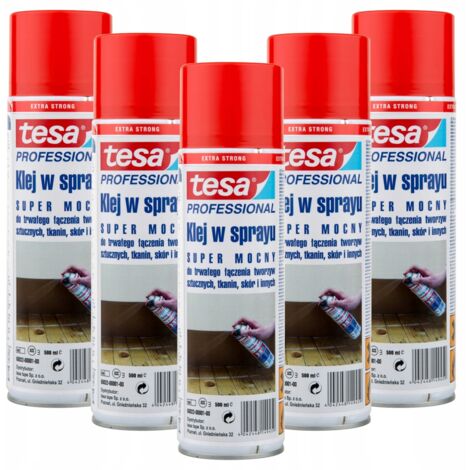 TESA Polster-Sprühkleber für Leder, Holz, Stoffe, 500 ml, 5 Stück