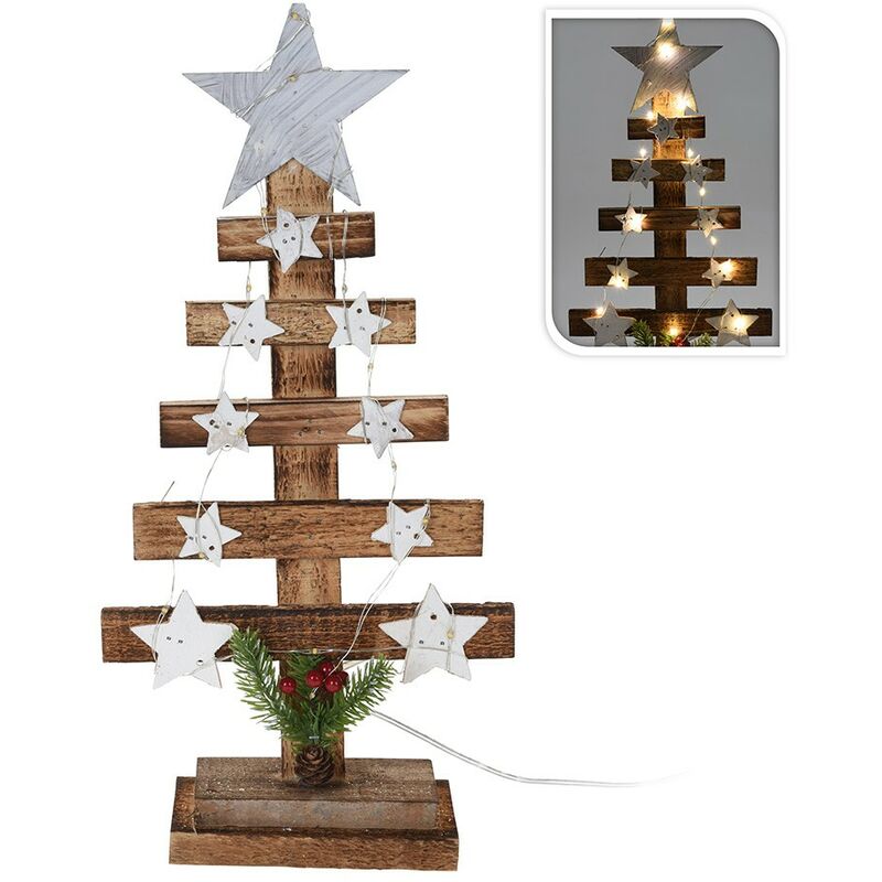 

Arbolito navideño de madera decorado con estrellas 39 cm