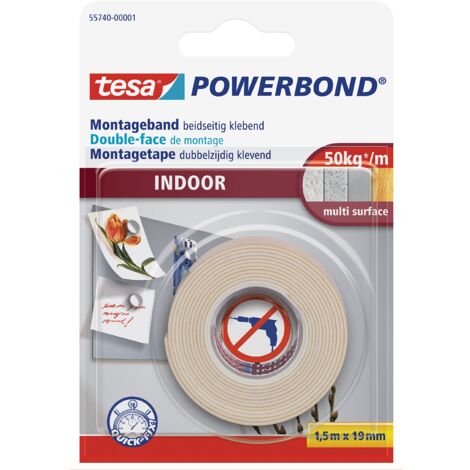 tesa Powerbond INDOOR - Nastro di montaggio biadesivo per interni - adesivo forte su entrambi i lati, per un montaggio permanente - 1,5 m