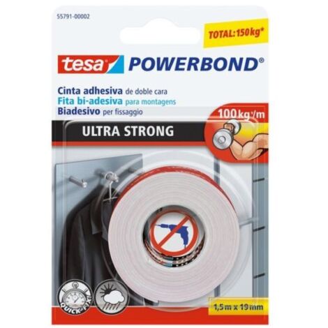 Tesa Powerbond nastro biadesivo bianco mt 1,5x19 mm tenuta forte