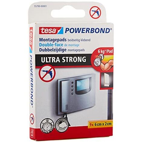 tesa Powerbond Ultra Strong - tamponi bifacciali per l'installazione in interni e in esterni protetti - adesivo ultraresistente su entrambi i lati - confezione con 9 tamponi