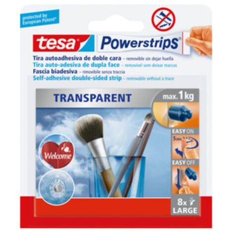 TESA POWERSTRIPS 8 STRISCE ADESIVE TRASPARENTI