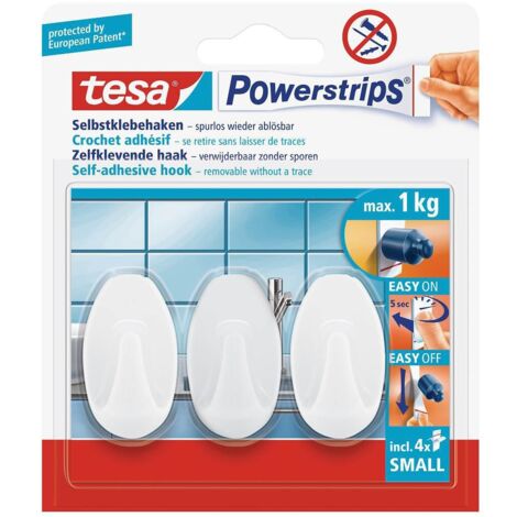TESA POWERSTRIPS CROCHETS ADHÉSIFS OVALE - 3 X CROCHETS MURAUX AUTOCOLLANTS - ACCESSOIRE SALLE DE BAIN ET PORTE-SERVIETTE - FIXA