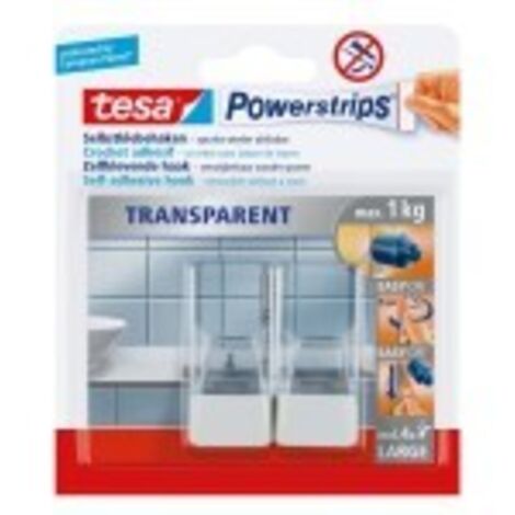 TESA POWERSTRIPS Ganchos blancos transparentes 2 uds