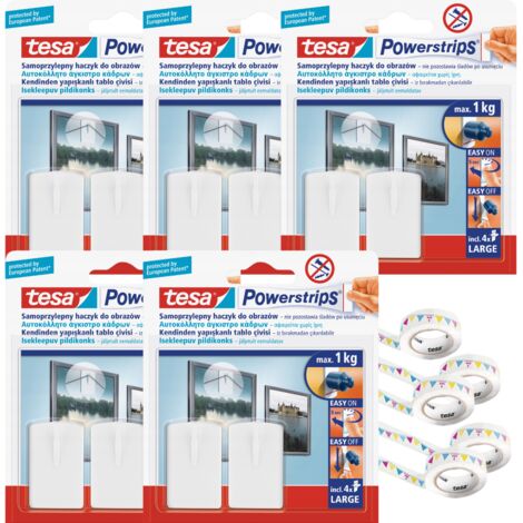 TESA POWERSTRIPS Ganci autoadesivi per quadri 1 kg x5 + nastro washi x5