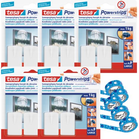 TESA POWERSTRIPS Ganci autoadesivi per quadri 1 kg x5 + nastro washi x5