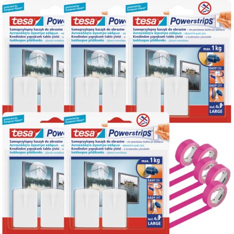 TESA POWERSTRIPS Ganci autoadesivi per quadri 1 kg x5 + nastro washi x5