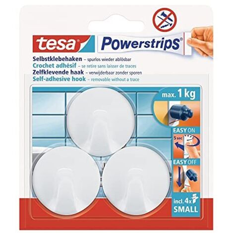 tesa POWERSTRIPS® Gancio adesivo piccolo rotondo Bianco Contenuto: 3 pz.