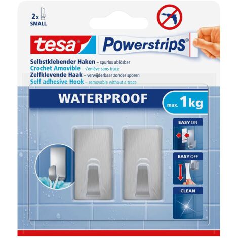 tesa Powerstrips Haken Small Waterproof rechteckig, Edelstahl Haushaltsklebeband & Klebehaken