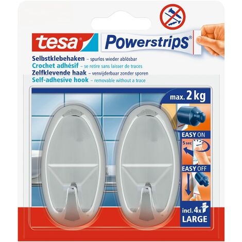 tesa Powerstrips Hooks Large OVAL Chrome