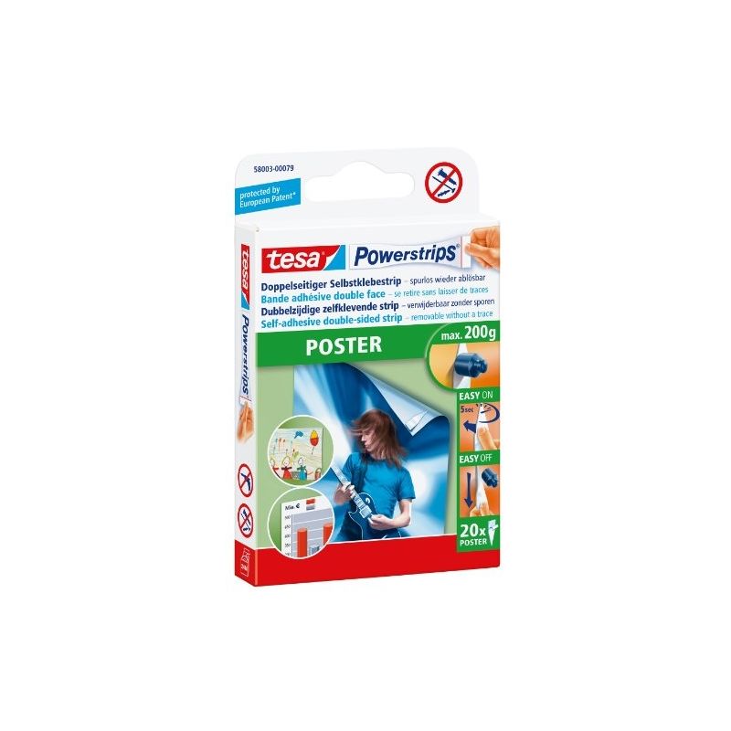 Tesa - 58003-79-0 languettes adhésives double face lot de 20 58003-00079-00