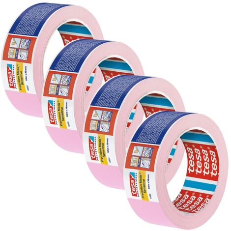 tesa precision masking tape 4333 Sensitive, confezione da 4, nastro adesivo per mascherare superfici sensibili in interni, nastro adesivo estremamente piatto, rosa chiaro, 50 m x 38 mm ciascuno
